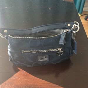Coach Dark Blue Shoulder Bag with Silver Accents